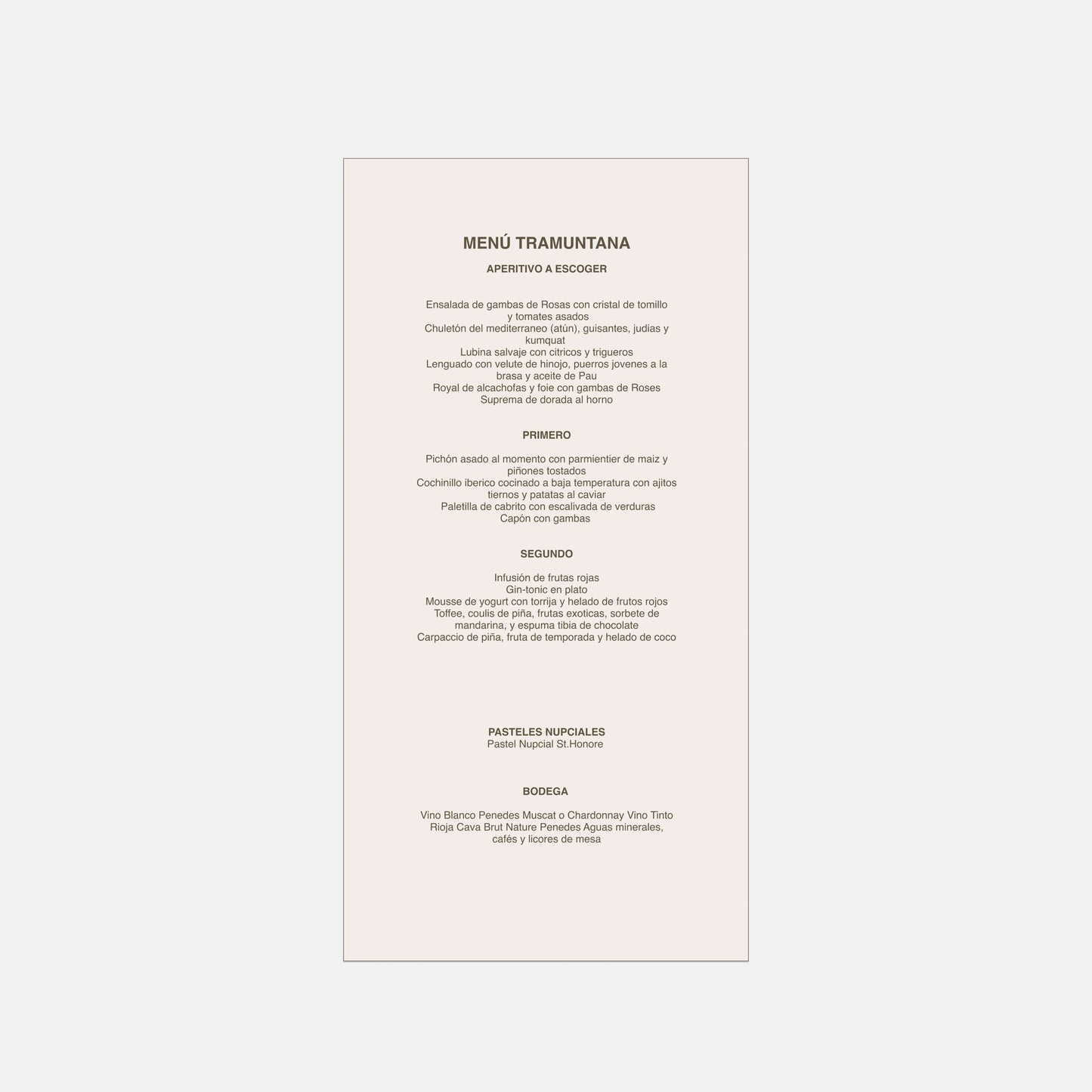 Wedding menu