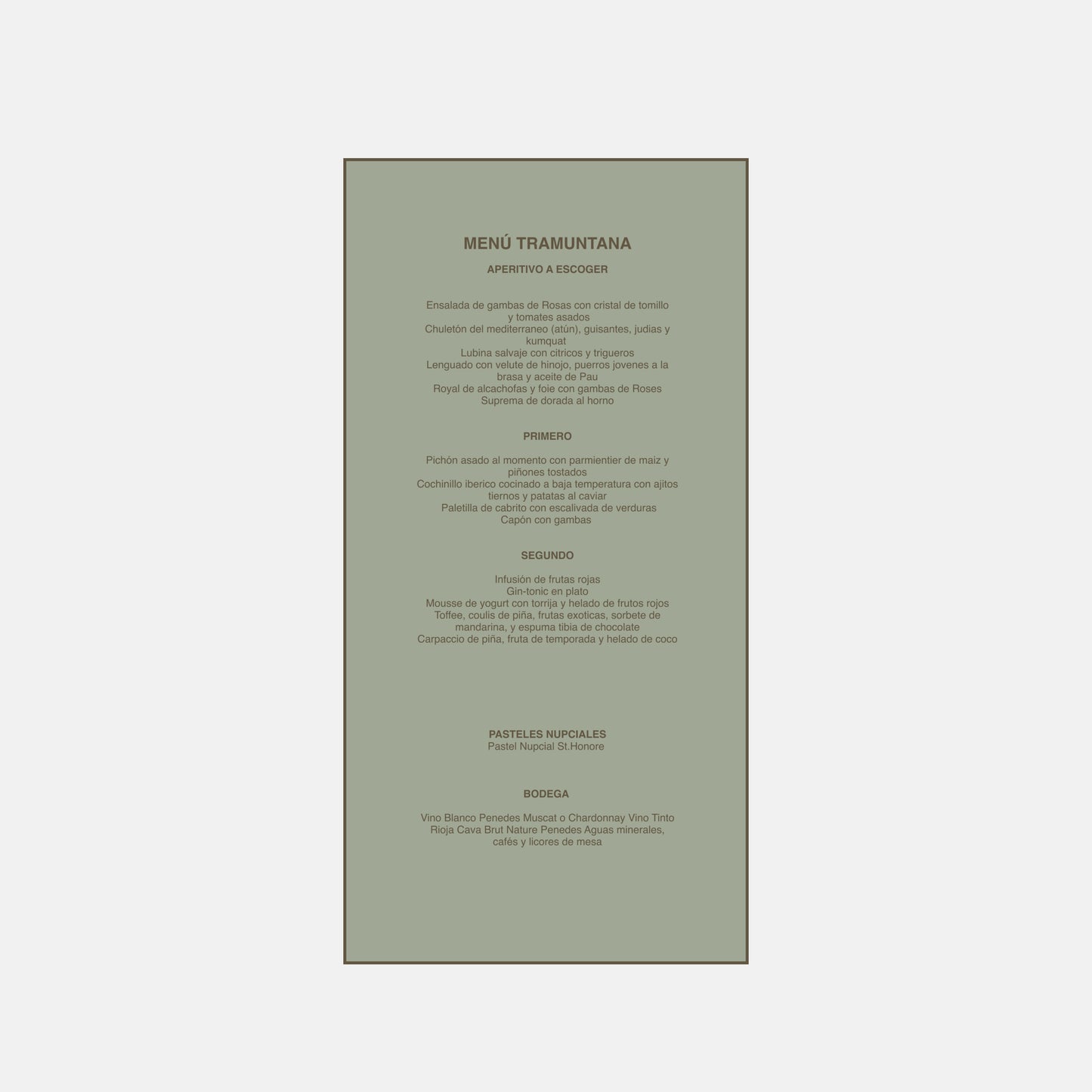 Wedding menu